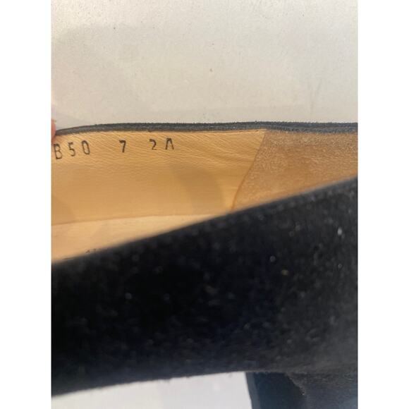 Salvatore Ferragamo Boutique Black Velour Square Toe Heels Sz 7 AA Narrow - Picture 4 of 8